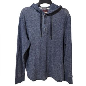 ALESBURY blue 100% cotton waffle knit 3 button Henley style thermal hoodie XL